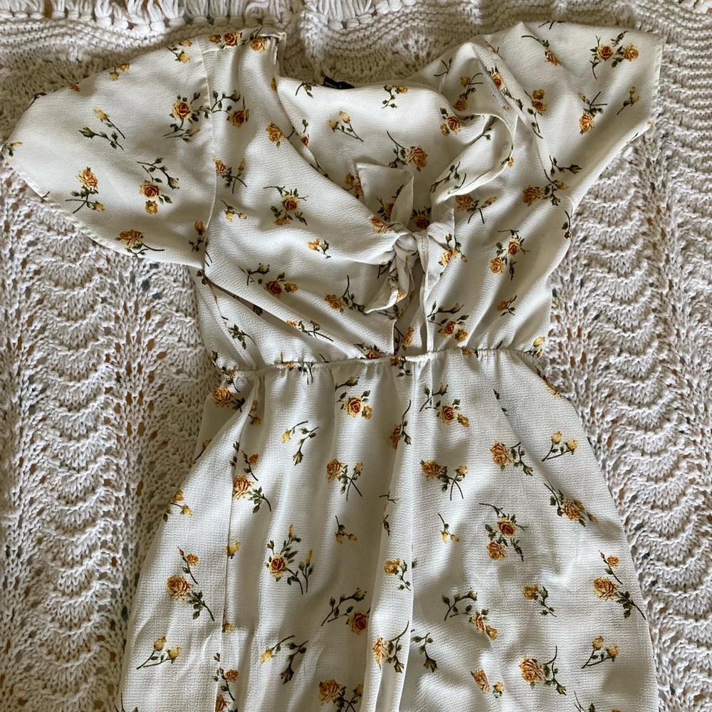 White, floral jumpsuit.